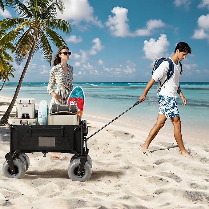 DXZ Beach Wagon Cart with Big Wheels for Sand - Folding Collapsible Wagon, Heavy Duty Wagons Carts Foldable for Beach,