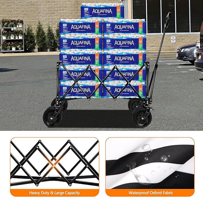 Wagons Carts Foldable with All-Terrain Big Wheels 400 LBS, Heavy Duty Collapsible Utility Wagon Cart, Folding Grocery Cart