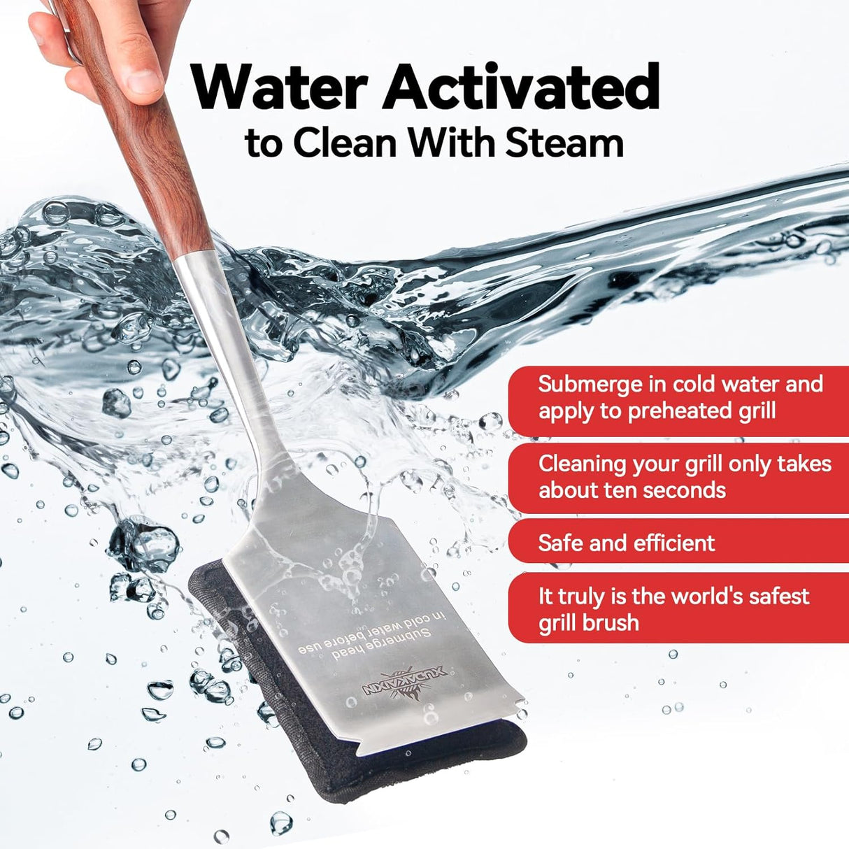 Bristle-Free Steam Cleaning Grill Brush,with Extended Luxurious Rosewood Handle and 1 Replacement Head,BBQ Grill Cleaning