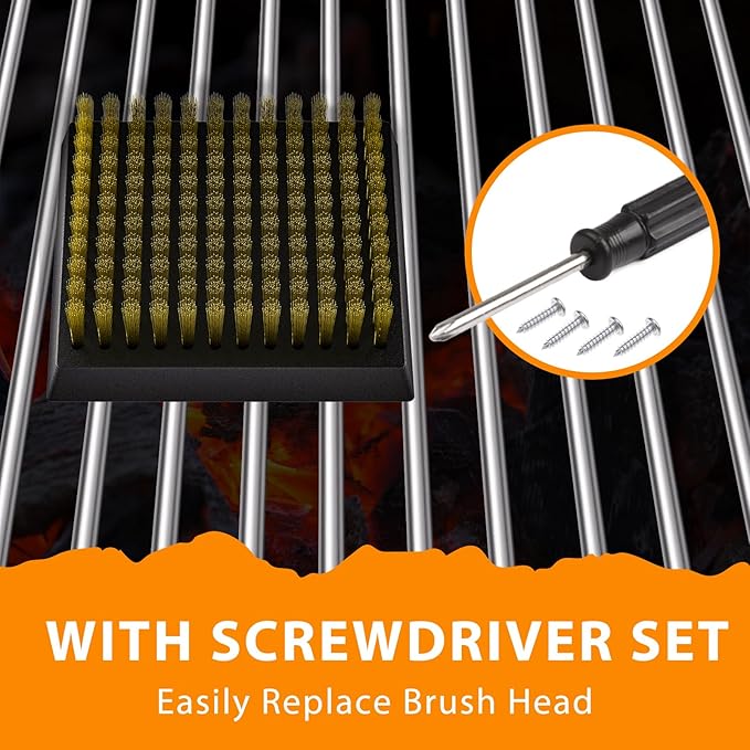 ENLOY Copper Wire Grill Brush Replacement Head, Grill Cleaning Bristle Brush with 4 Screws, BBQ Cleaning Replacement Brush