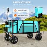 Collapsible Wagon Cart Heavy Duty Foldable, Folding Beach Wagon with Big Wheels for Sand, Utility Grocery Cart with Side