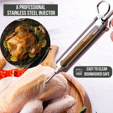 Professional Meat Injector Marinade Syringe Kit for Smoking & Grilling Turkey, Brisket & BBQ - Large 2 Oz Visible Stainless