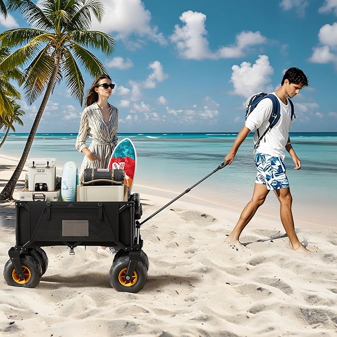 DXZ Beach Wagon Cart with Big Wheels for Sand - Folding Collapsible Wagon, Heavy Duty Wagons Carts Foldable for Beach,