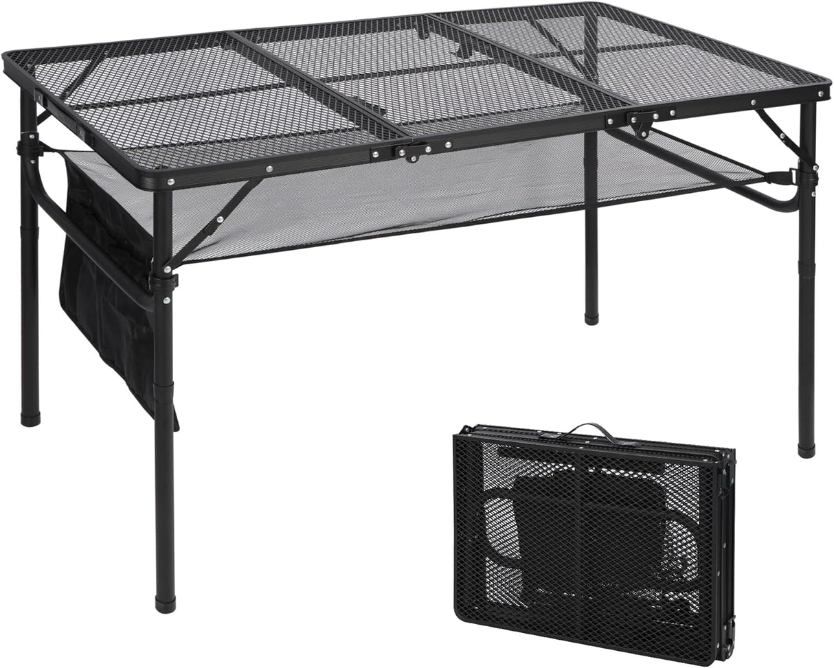 REDCAMP 48x24 Long Folding Grill Table for Outside, Lightweight Portable Double Layer Metal Aluminum Outdoor Grill Table