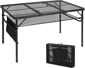 REDCAMP 48x24 Long Folding Grill Table for Outside, Lightweight Portable Double Layer Metal Aluminum Outdoor Grill Table