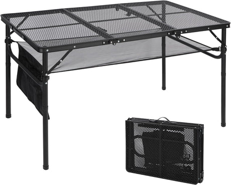 REDCAMP 48x24 Long Folding Grill Table for Outside, Lightweight Portable Double Layer Metal Aluminum Outdoor Grill Table