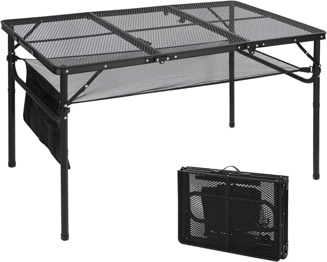 REDCAMP 48x24 Long Folding Grill Table for Outside, Lightweight Portable Double Layer Metal Aluminum Outdoor Grill Table
