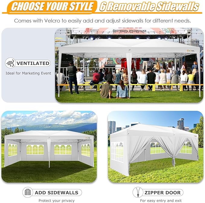 HOTEEL 10x20 Pop up Canopy with Sidewalls, One Push Outdoor Tents for Parties Waterproof Canopy Tent with Reinforce Rod,