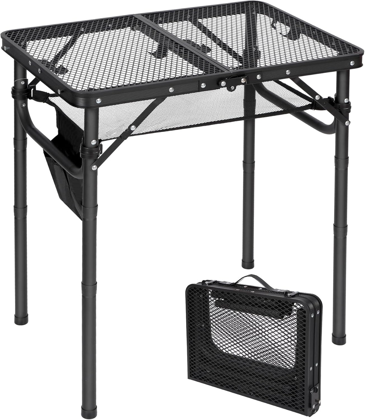 REDCAMP Small Folding Grill Table for Outside, 3 Heights Adjustable Lightweight Portable Metal Aluminum Outdoor Grill Table
