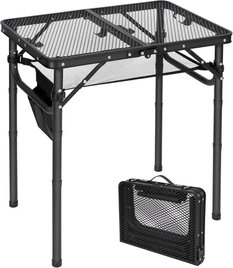 REDCAMP Small Folding Grill Table for Outside, 3 Heights Adjustable Lightweight Portable Metal Aluminum Outdoor Grill Table