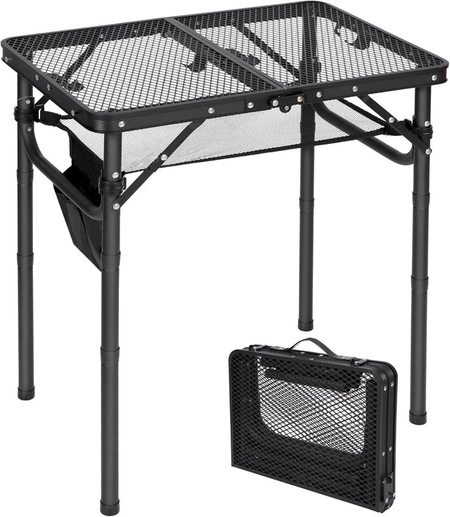 REDCAMP Small Folding Grill Table for Outside, 3 Heights Adjustable Lightweight Portable Metal Aluminum Outdoor Grill Table