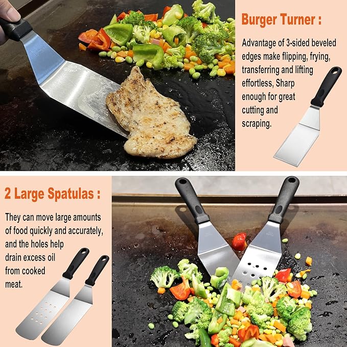 38PCS Griddle Accessories Kit, Professional Grill Tools Set for Outdoor Barbecue, Stainless Steel Griddle Spatula Set with