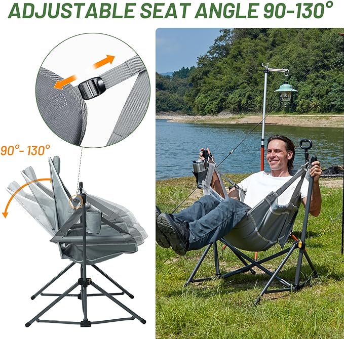TIMBER RIDGE Hammock Camping Chair with Adjustable Backrest, Heavy Duty Folding Hammock Chair Supports 300lbs, Portable