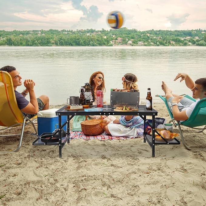 REDCAMP 36x24 Folding Grill Table for Outside with 2 Side Tables, Lightweight Portable Metal Aluminum Outdoor Grill Table