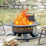 47 Inch Outdoor Fire Pit with 2 Grills, Extra Large BBQ Firepits for Outside, Metal Round Fire pits with Lid&Fire Poker,3 in