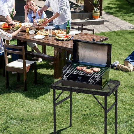 Camping Portable Folding Grill 2x1.3 FT Table, Lightweight Height Adjustable Metal Picnic Outdoor Table with Mesh Desktop