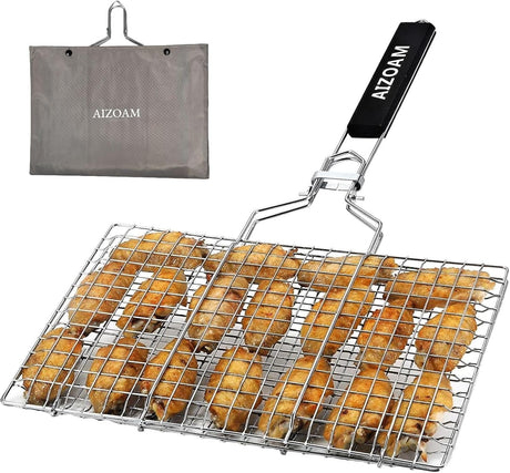 Shallow Grill Basket Fish Grill Basket, Fish Grilling Basket BBQ Fish Grill Baskets for Outdoor Grill,Grill Basket with