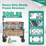 SUNNYFEEL Double Decker Wagon, Collapsible Outdoor Utility Wagon Cart 500LB Capacity Adjustable Handlebar,Foldable Wheels