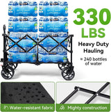 Hikenture Collapsible Wagon Cart, 330lbs Capacity Beach Wagons with Big Wheels for Sand, Heavy Duty Foldable Cart with