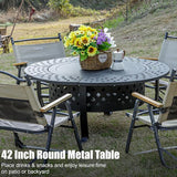 42 Inch Fire Pit with 2 BBQ Grills, Wood Burning Fire Pits for Outside with Lid & Fire Poker, BBQ& Outdoor Firepit & Round