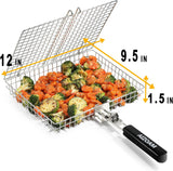 Grill Basket - Grill Baskets for Outdoor Grill, Stainless Steel Large Grilling Basket w Removable Handle, Portable Fish