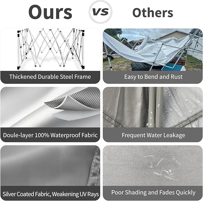 10x10 Pop Up Canopy, 300D Silver Coated Grey Fabric Outdoor Gazebo, Beach Tent Slant Legs with Storage Bag,Easy Up Sun Shade