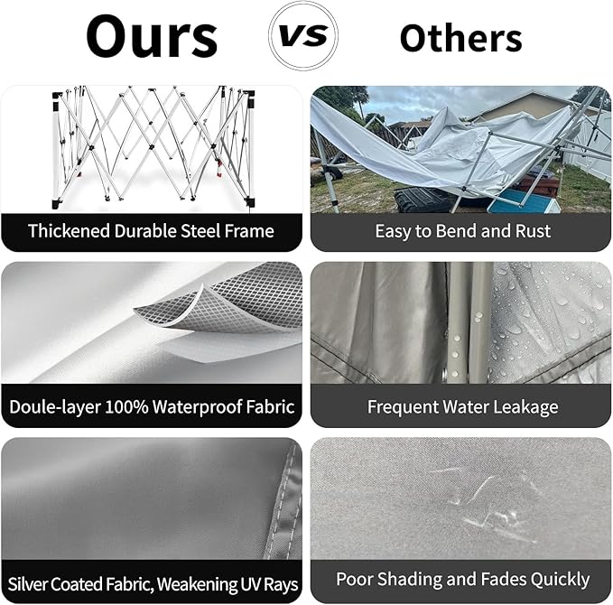 10x10 Pop Up Canopy, 300D Silver Coated Black Fabric Outdoor Gazebo, Beach Tent Slant Legs with Storage Bag,Easy Up Sun