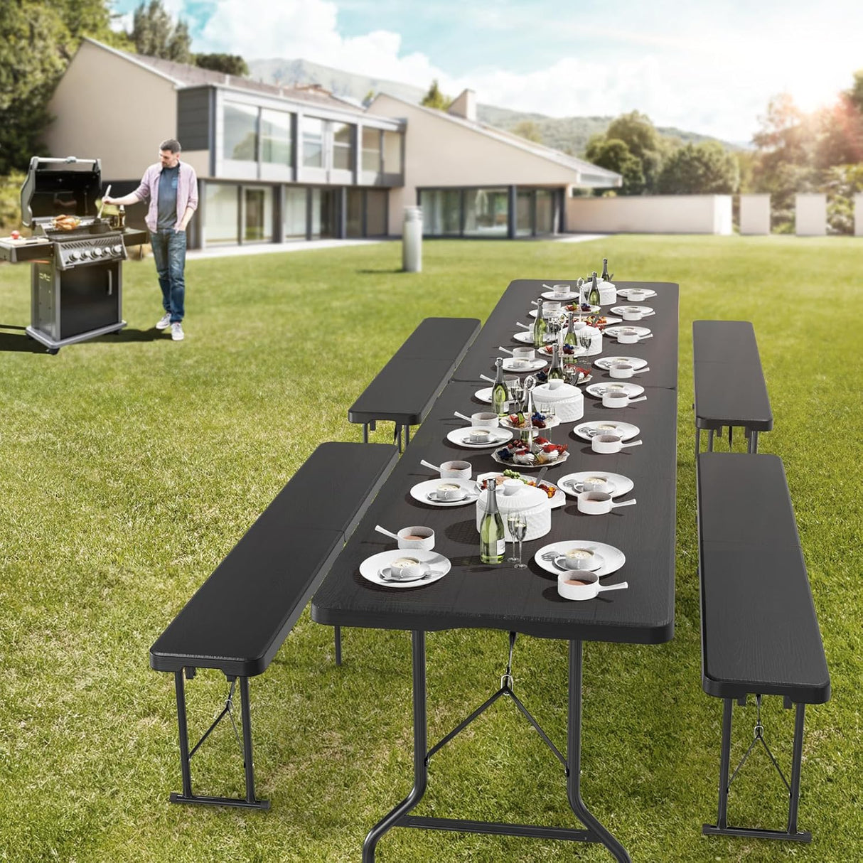 VINGLI 6 Foot Plastic Folding Table Portable Long Table for Indoor Outdoor Use Rectangular with Carrying Handle, Tree