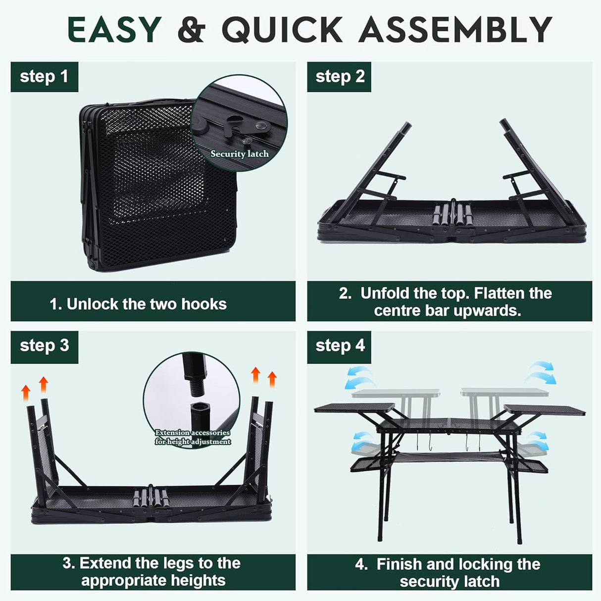 Nice C Camping Table, Compact Folding Table, Grill Table, Outdoor Tables, Camping Tables That Fold Up Lightweight, with 4