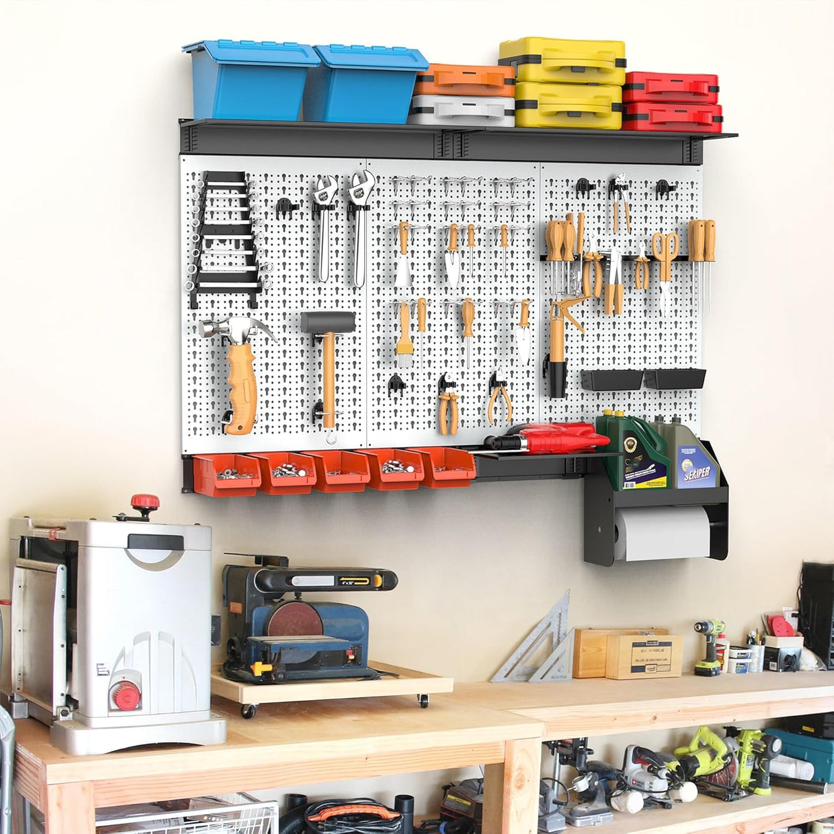 TORACK Pegboard Wall Organizer 4 ft. Garage Metal Pegboard Tool Organizer System, Tools Storage Peg Board Kit with Hooks and