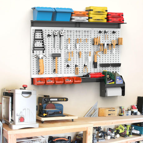 TORACK Pegboard Wall Organizer 4 ft. Garage Metal Pegboard Tool Organizer System, Tools Storage Peg Board Kit with Hooks and