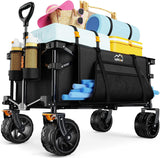 Collapsible Wagon Cart Heavy Duty Foldable, Folding Beach Wagon with Big Wheels for Sand, Utility Grocery Cart with Side