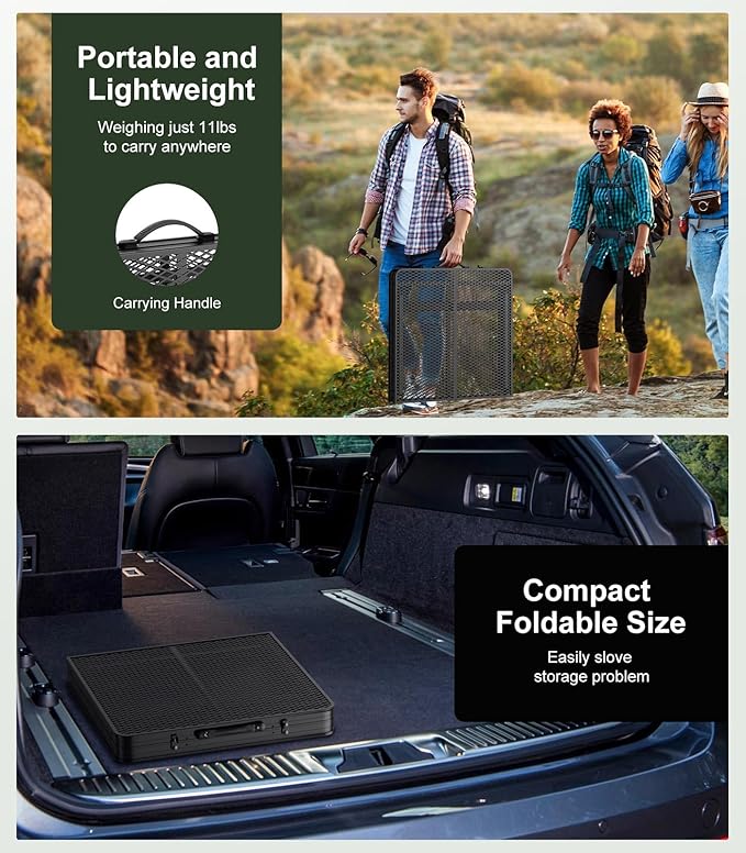 Foldable Grill Table with Mesh Desktop, 200lbs 4Ft Portable Folding Table, Height Adjustable Metal Table for Ourdoor,