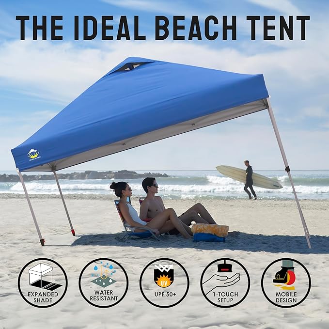 CROWN SHADES 10x10 Pop Up Canopy Tent - Patented Center Lock One Push Instant Outdoor Canopy Beach Tent with STO-N-Go Bag 8