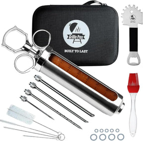 Professional Meat Injector Marinade Syringe Kit for Smoking & Grilling Turkey, Brisket & BBQ - Large 2 Oz Visible Stainless