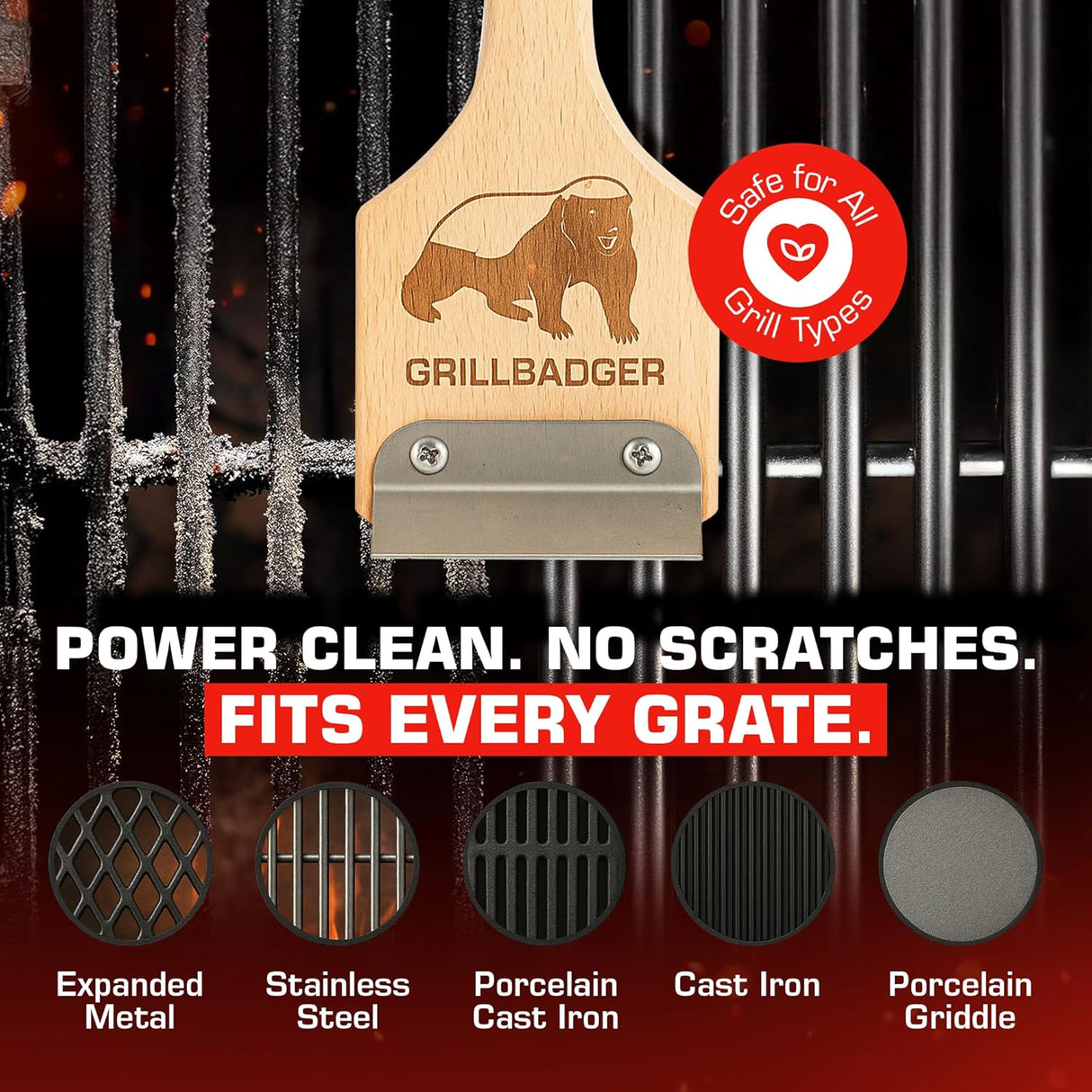 Natural Grill Brush Non Metal Bristles - Durable Non Metal Grill Brush Outdoor Grills Wooden Handle BBQ Cleaning Non-Wire