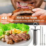 Meat Injector, Stainless Steel Marinade Injector Flavor Syringe Kit with 2-oz Measurement Window for Smoker Food BBQ Grill,