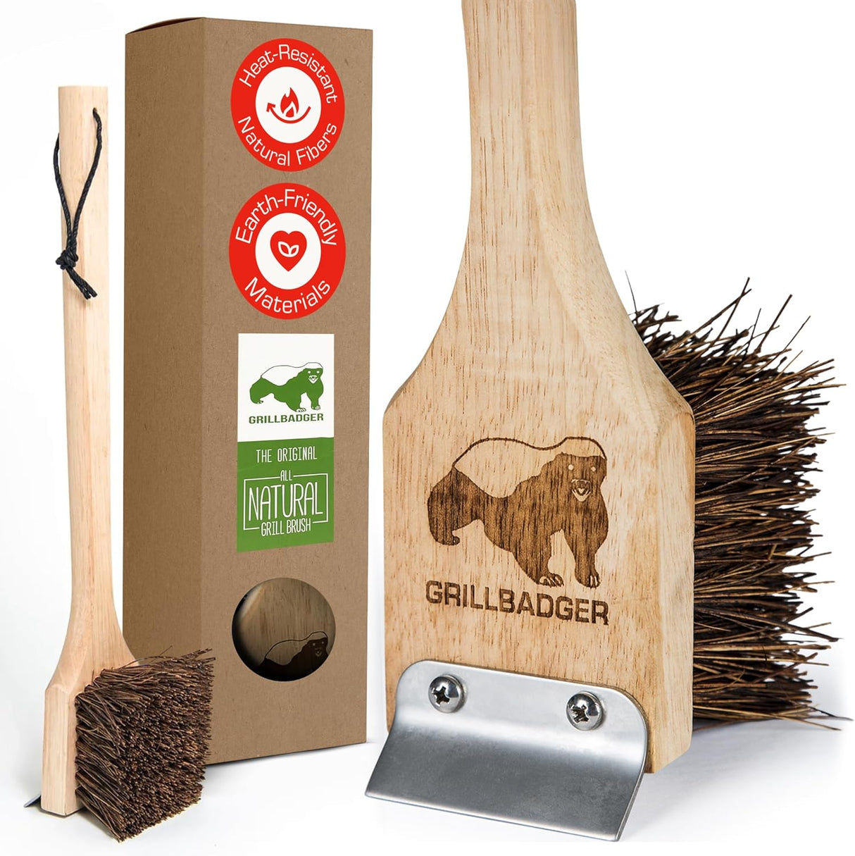 Natural Grill Brush Non Metal Bristles - Durable Non Metal Grill Brush Outdoor Grills Wooden Handle BBQ Cleaning Non-Wire