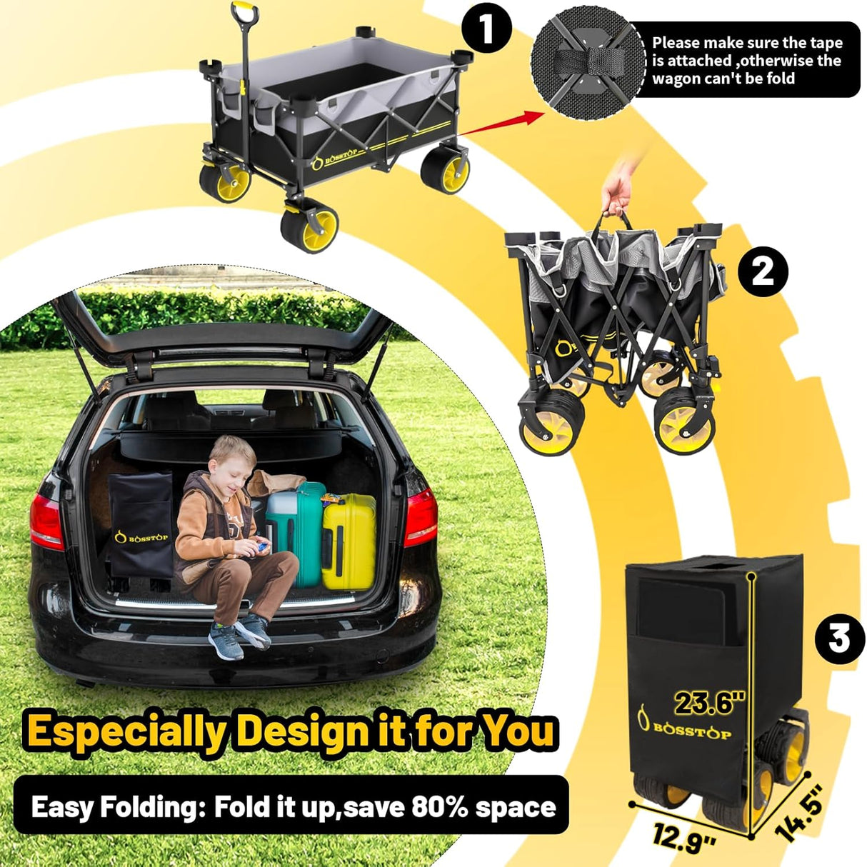 Collapsible Extended Wagon with Big All-Terrain Wheels 350LB& Oversized Outdoor Heavy Duty Utility Garden Cart Foldable