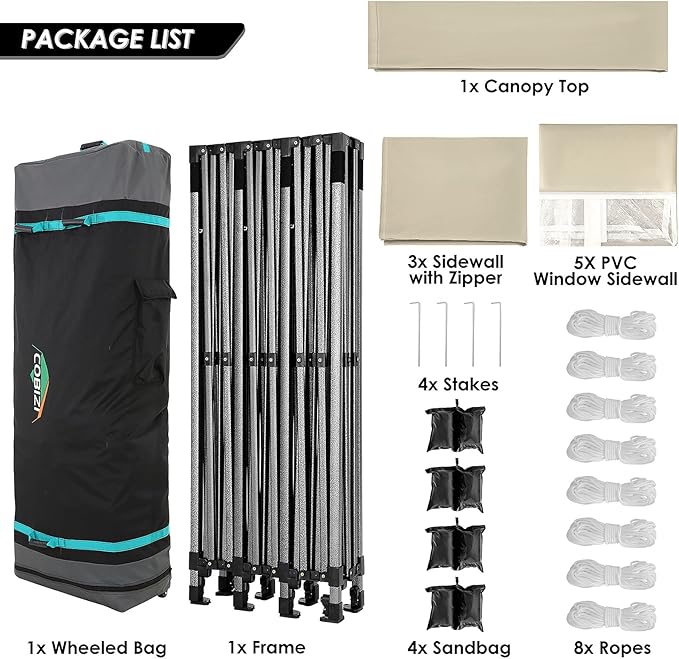COBIZI 10x30 Heavy Duty Pop up Canopy with 8 sidewalls Stable Wedding Outdoor Tents for Parties Canopy Pop Up Party Tent UPF