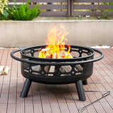 36 Inch Fire Pit, Outdoor Wood Burning Firepit with Removable Grill & Poker, Heavy Duty Metal Round Fireplace,2 in 1 Large