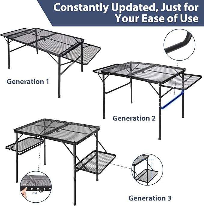 REDCAMP 36x24 Folding Grill Table for Outside with 2 Side Tables, Lightweight Portable Metal Aluminum Outdoor Grill Table