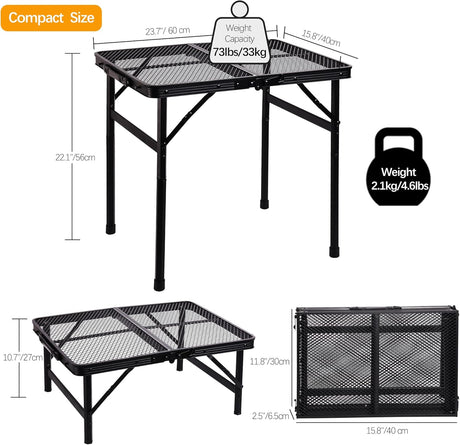 23”L×15”W×22”H Small Metal Folding Table, Camping Grill BBQ Side Table for Outdoor Garden Patio Yard- Portable Lightweight,