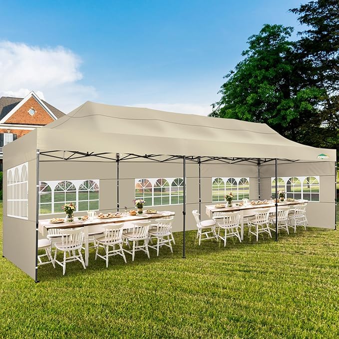 COBIZI 10x30 Heavy Duty Pop up Canopy with 8 sidewalls Stable Wedding Outdoor Tents for Parties Canopy Pop Up Party Tent UPF