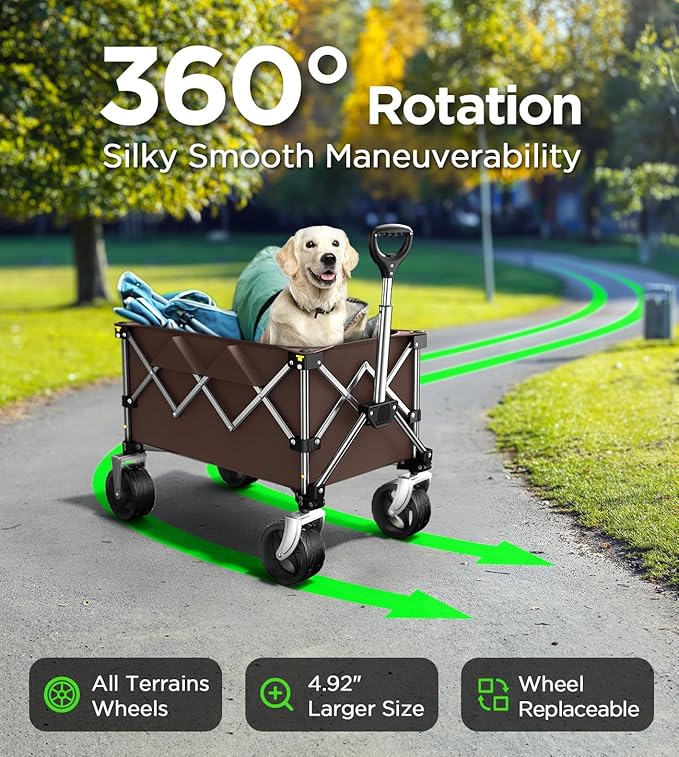Beach Wagon,CollapsibleWagon 220lbs with Big Wheels Foldable Wagon Carts,Portable Utility for Garden Grocery Sports Camping