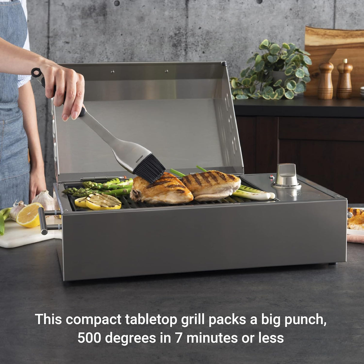 Kenyon B70200 City Grill, Portable Grill, Stainless Steel, Single Burner, Knob Control, Faceted Lid, UL Approved For Use