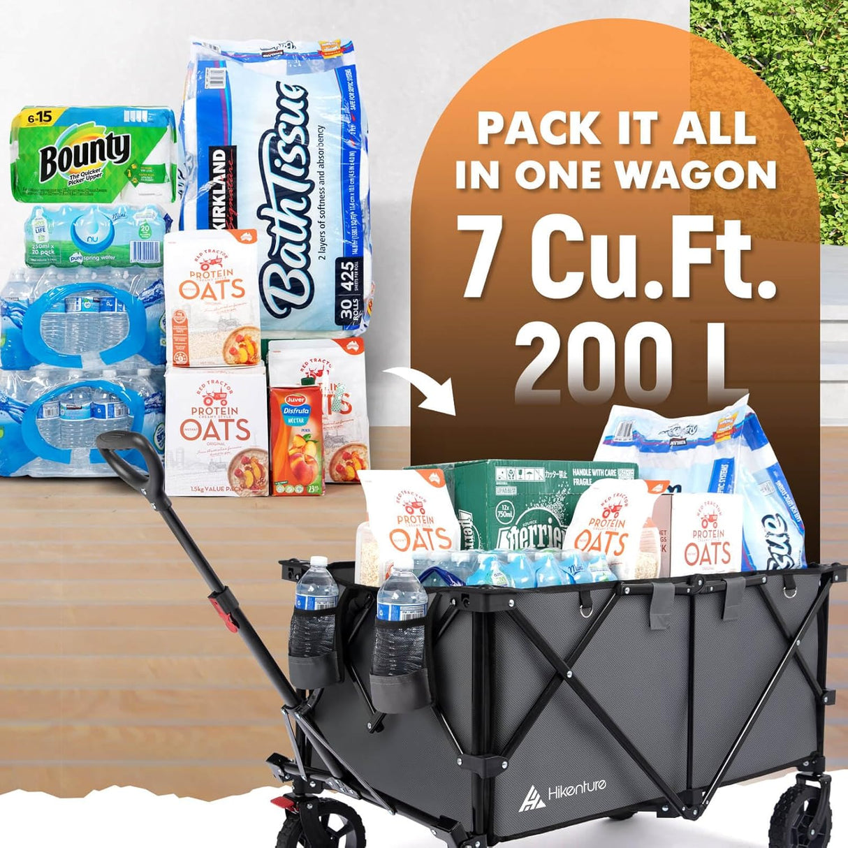 Hikenture Collapsible Wagon - 330LBS Capacity, Extra Large Foldable Wagon with All-Terrain Wheels, Utility Beach Cart for