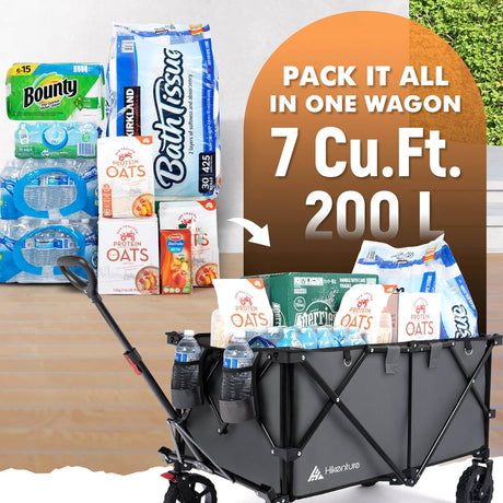 Hikenture Collapsible Wagon - 330LBS Capacity, Extra Large Foldable Wagon with All-Terrain Wheels, Utility Beach Cart for