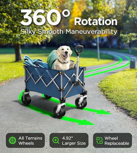 Beach Wagon,Collapsible-Wagon 220lbs with Big Wheels FoldableWagon Carts,Portable Utility for Garden Grocery Sports Camping