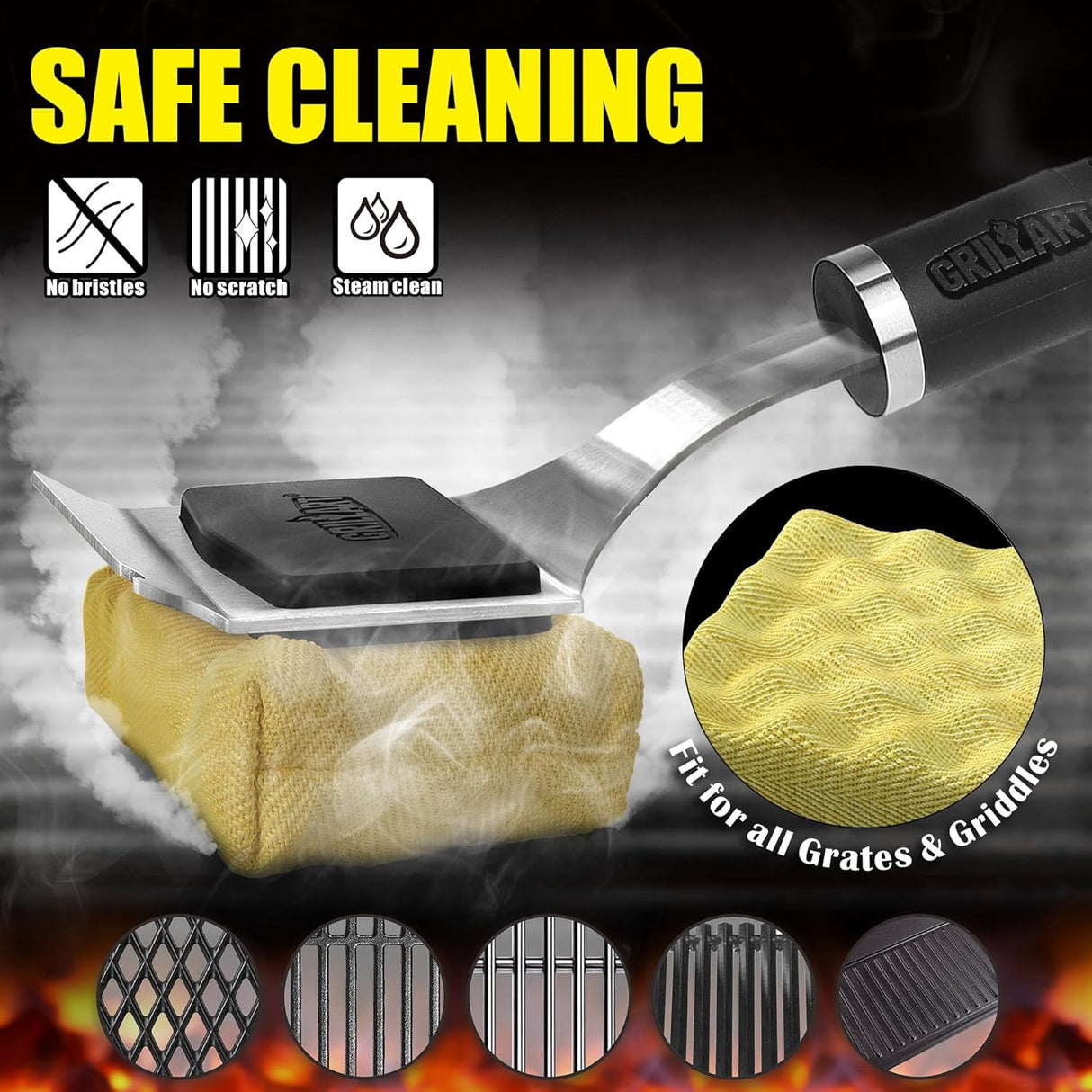 GRILLART Grill Brush for Outdoor Grill Bristle Free - Reinforced Grill Cleaner Scraper BBQ Brush - Replaceable Head Barbecue
